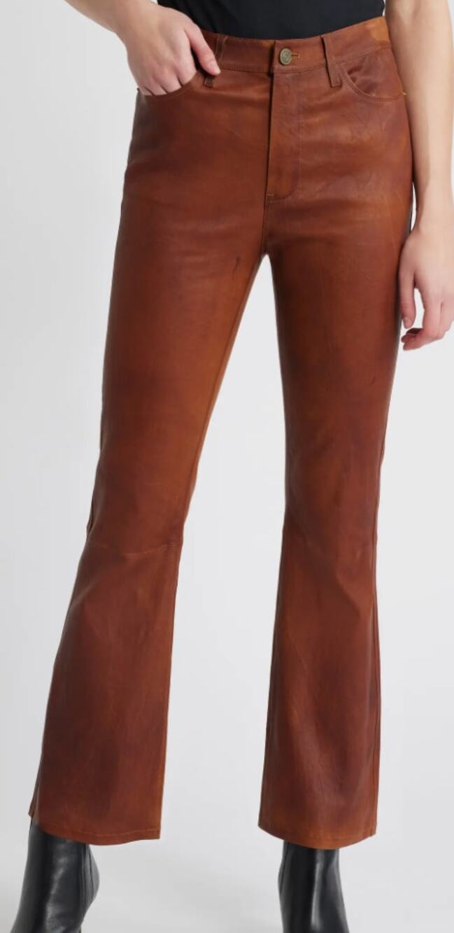 Frame 100% Lambs Leather Le Crop Mini Boot Pants Tabacco Size 30